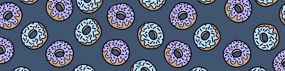 Sweet background with donuts illustration. Pattern of cartoon donuts vector Illustrazione stock