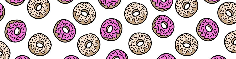 Sweet background with donuts illustration. Pattern of cartoon donuts vector 스톡 일러스트