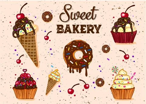 Sweet bakery set Stock Illustration