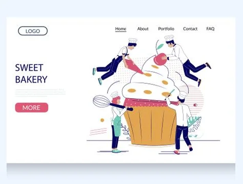 Sweet bakery vector website landing page design template Stock Illustration