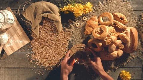 Sweet baking made of wheat flour. Video stock 89138864