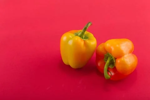 Sweet bellpepper on a colored background. Studio light. Top view Stock Photos