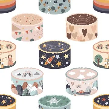 Sweet bento cake seamless pattern. Background for confectionery, bakery, party Stock Illustration