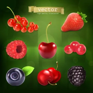 Sweet berries, vector icons set Stock Illustration