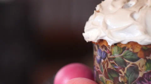 Sweet bread traditional easter celebration cake panettone or Russian kulich Stock Footage 93218957