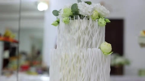 Sweet buffet, many different goodies. A sweet table at a wedding Stock Footage 288482639