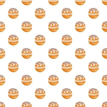 Sweet bun dessert seamless pattern with icing Stock Illustration