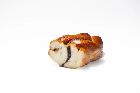 Sweet bun in a section on a white background. Vikrutas bun from Berdyansk bakery Stock Photos