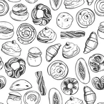 Sweet buns. Vector   pattern. Stockillustratie