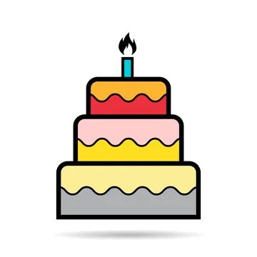 Sweet cake icon shadow, bakery dessert food symbol, happy birthday day graphi Stock Illustration