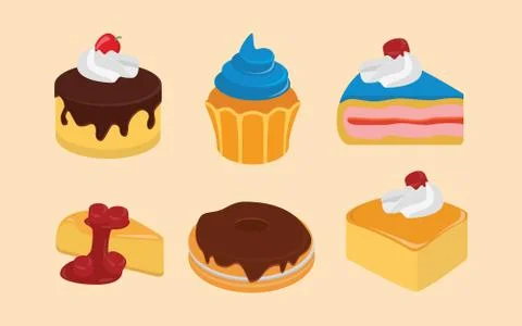 Sweet cake set collections with flat style vector graphic Stock Illustration