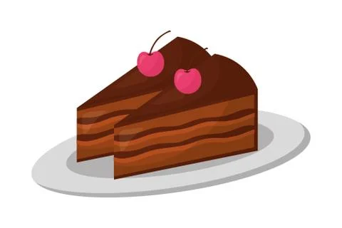 Sweet cake slice with cherry fruit isolated icon Stock Illustration