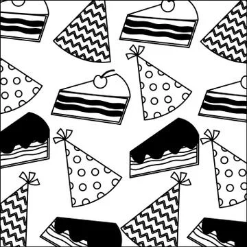 Sweet cake slice with hat party pattern Stock Illustration