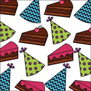 Sweet cake slice with hat party pattern Stock Illustration