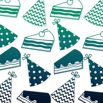 Sweet cake slice with hat party pattern Stock Illustration