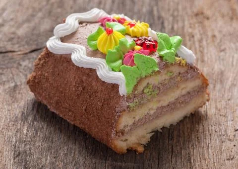 Sweet cake on table 스톡 사진