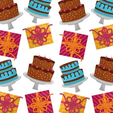 Sweet cakes with gift boxes present pattern Stock Illustration
