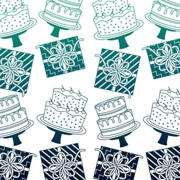 Sweet cakes with gift boxes present pattern Stock Illustration