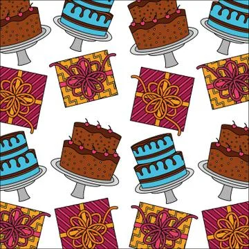 Sweet cakes with gift boxes present pattern Stock Illustration