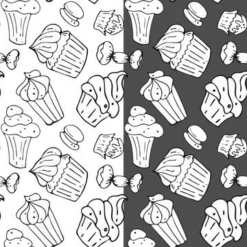 Sweet cakes seamless pattern. Hand drawn ink brush doodle design. Bakery Stock Illustration