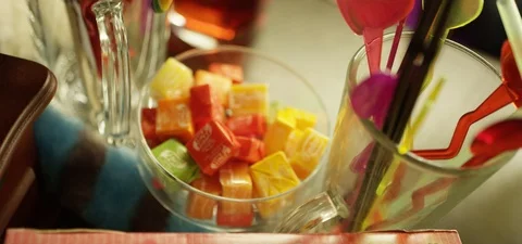 Sweet candies at birthday Stock Footage 106977848