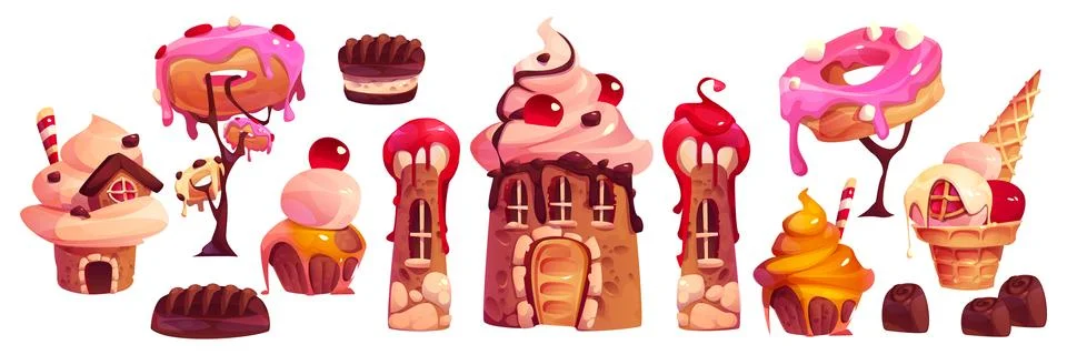 Sweet candy castle elements set Stockillustratie