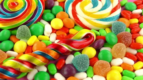 Sweet Candy Jelly Bonbon Lollipop Mixed of Snack Sugar Food Stock Footage