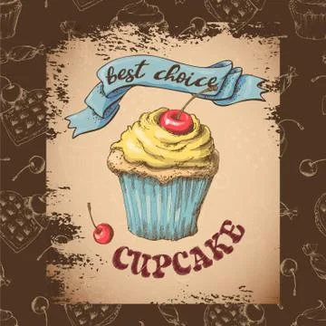 Sweet capcake with cream. Set from vector cards Stock Illustration