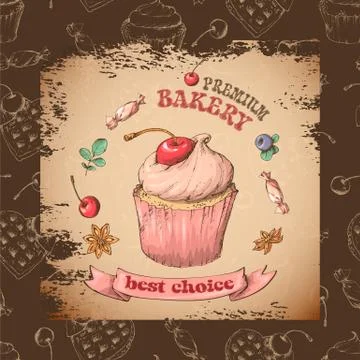 Sweet capcake with cream. Set from vector cards Stock Illustration