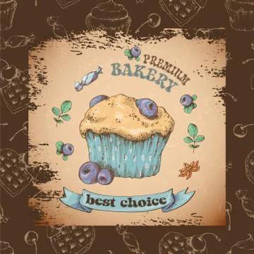 Sweet capcake with cream. Set from vector cards Stock Illustration