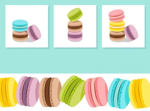 Sweet card with stack of different french cookies macaroons or macarons Illustrazione stock
