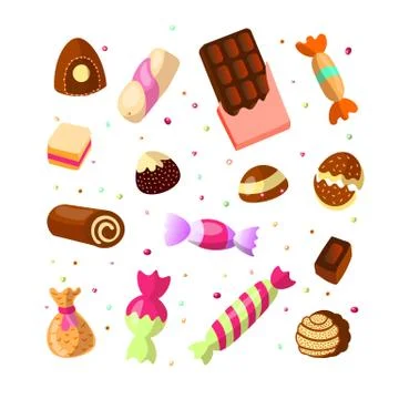 Sweet cartoon candy set. Collection of sweets, cartoon style. Jelly, candy Stock Illustration