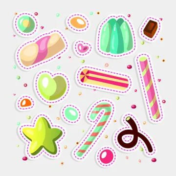Sweet cartoon candy set. Collection of sweets, cartoon style. Jelly, candy Stock Illustration