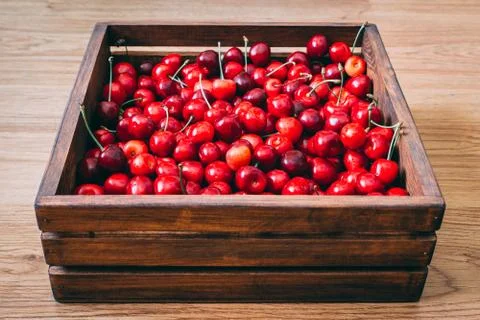 Sweet cherries in the box Stock Photos