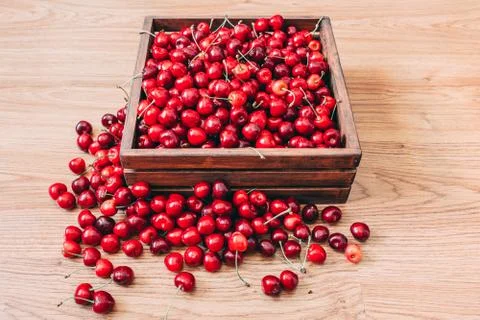 Sweet cherries in the box Stock Photos