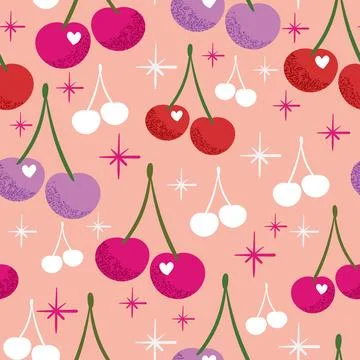 Sweet cherries vector repeat pattern illustration Stock Illustration