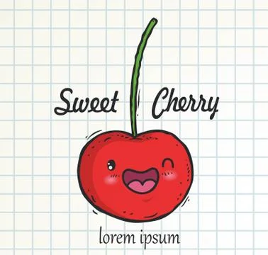 Sweet cherry doodle icon vector Stock Illustration