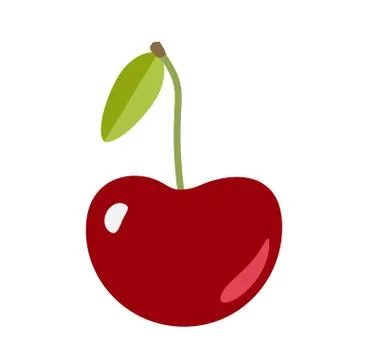 Sweet cherry fruit with a leaf and a stem isolate on white Illustrazione stock