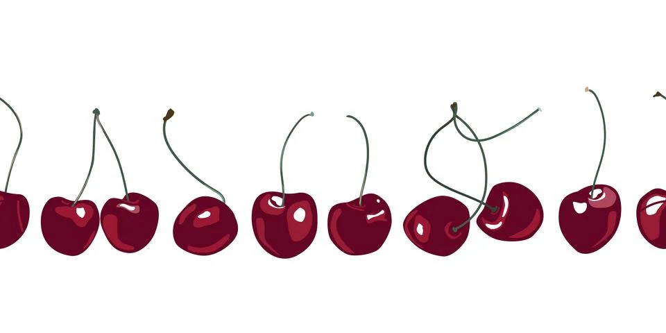 Sweet cherry horizontal seamless border. Summer mood pattern. Vector illustra Stock-Illustration