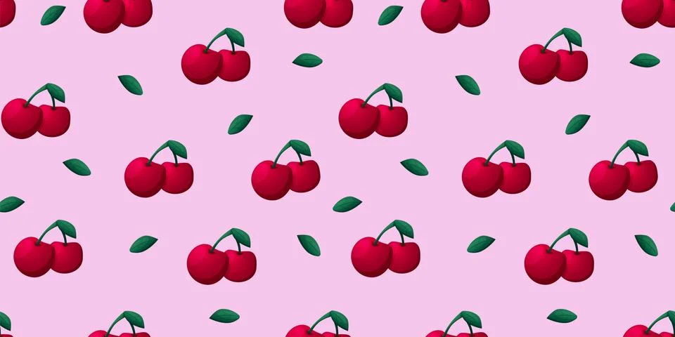Sweet cherry pattern, wallpaper design, kitchen print, wrapping paper. Red .. Illustrazione stock
