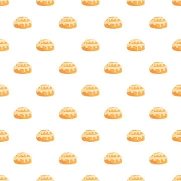 Sweet cinnamon roll buns seamless pattern on white Stock Illustration