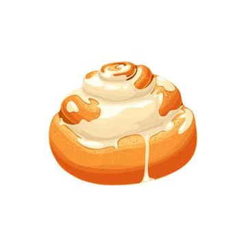 Sweet cinnamon roll isolate cartoon bun with syrup Stock Illustration