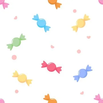 Sweet colorful candy seamless pattern on white background, cute pastel bonb.. Illustrazione stock