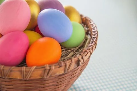 Sweet colorful Easter eggs background - national holiday celebration concepts Stock Photos