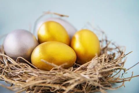 Sweet colorful Easter eggs background - national holiday celebration concepts Stock Photos