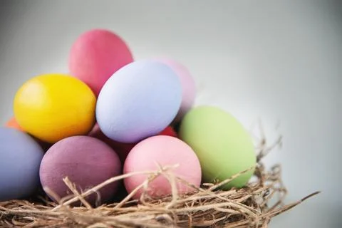 Sweet colorful Easter eggs background - national holiday celebration concepts Stock Photos