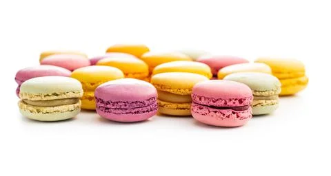 Sweet colorful macarons. Traditional french macaroons. Tasty dessert Stock Photos