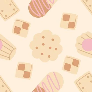 Sweet Cookie Seamless Pattern with Cute Flat Vector Biscuits Texture Stockillustratie