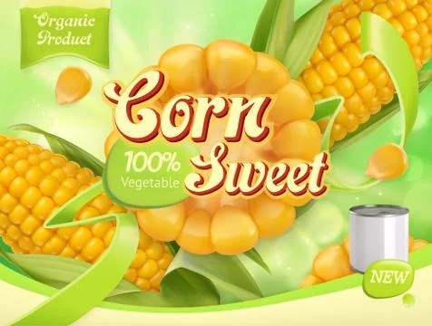 Sweet corn. 3d realistic vector, package design Stock Illustration