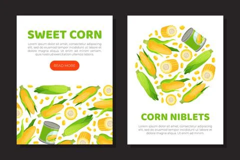 Sweet corn mobile app, card template. Natural organic product web banner, poster Stock Illustration